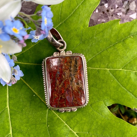 Red Jasper Rectangle Sterling Silver Healing Pendant - Picture 4 of 6